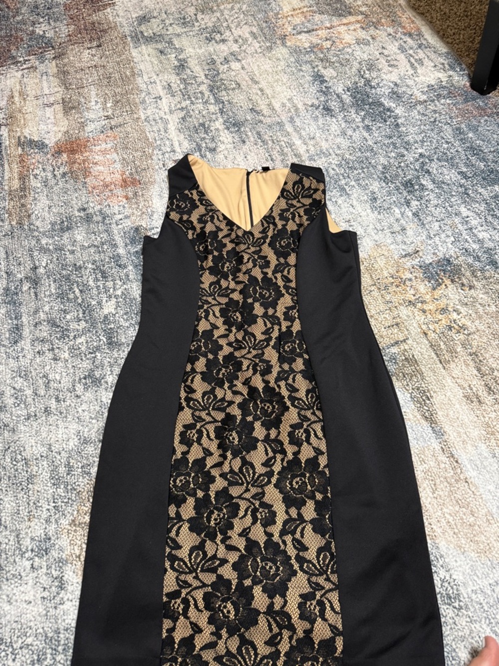 Sleeveless Black and Nude Lace Sheath Dress